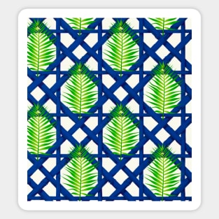 Palm leaf on blue lattice Sticker